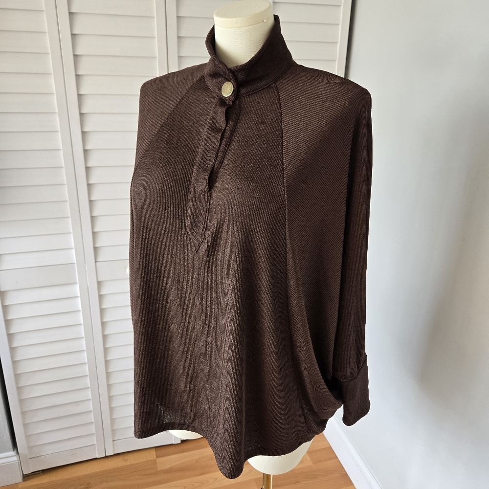 ZARA Brown Ribbed Knit Dolman Sleeve Top Size S Slouchy Minimal Cozy Chic Fall - Picture 2 of 12